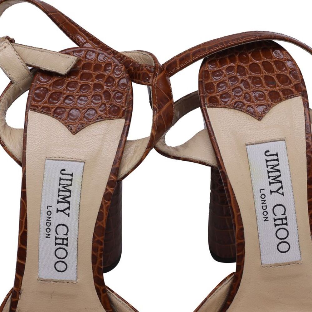 Jimmy Choo Maple Croc-Embossed Platform Pumps in Brown Leather - Picture 8 of 8